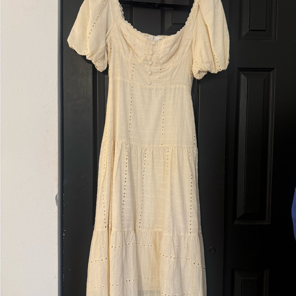 ASTR Cream Eyelet Midi Dress